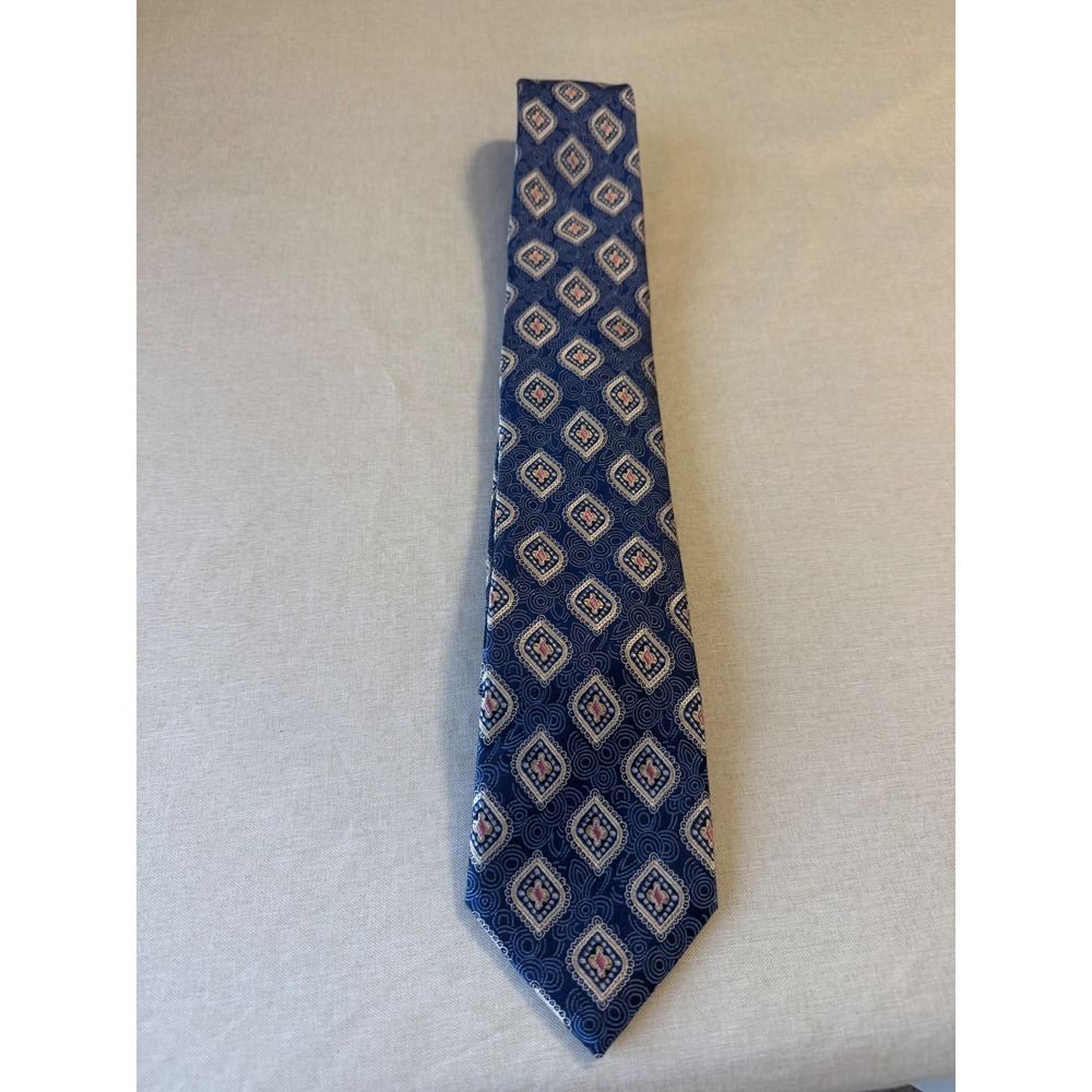 J.S.A. Bank Reserve Men's Silk Tie Blue Geometric Diamond Pattern‎